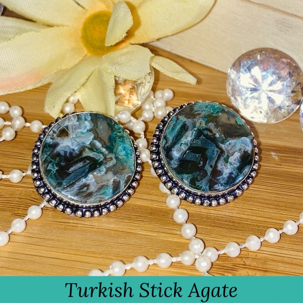 Turkish Stick Agate Gemstone Chunky Handmade Stud Earrings 38$
